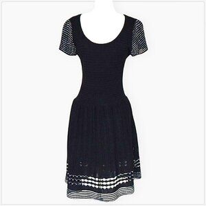 Just Taylor Black Silver Metallic Trim Sweater Knit Dress Party Cocktail Size L
